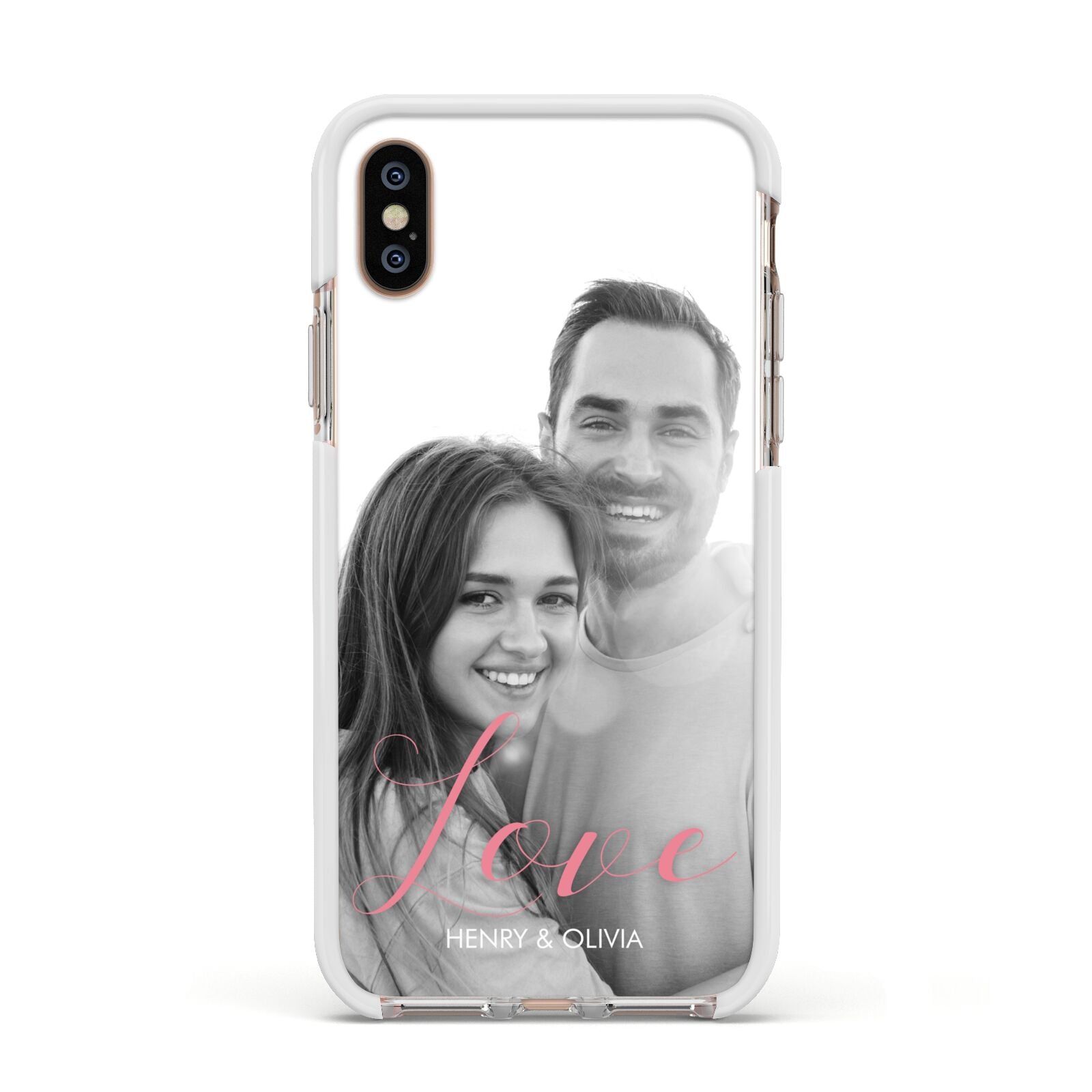Personalised Valentines Day Photo Apple iPhone Xs Impact Case White Edge on Gold Phone