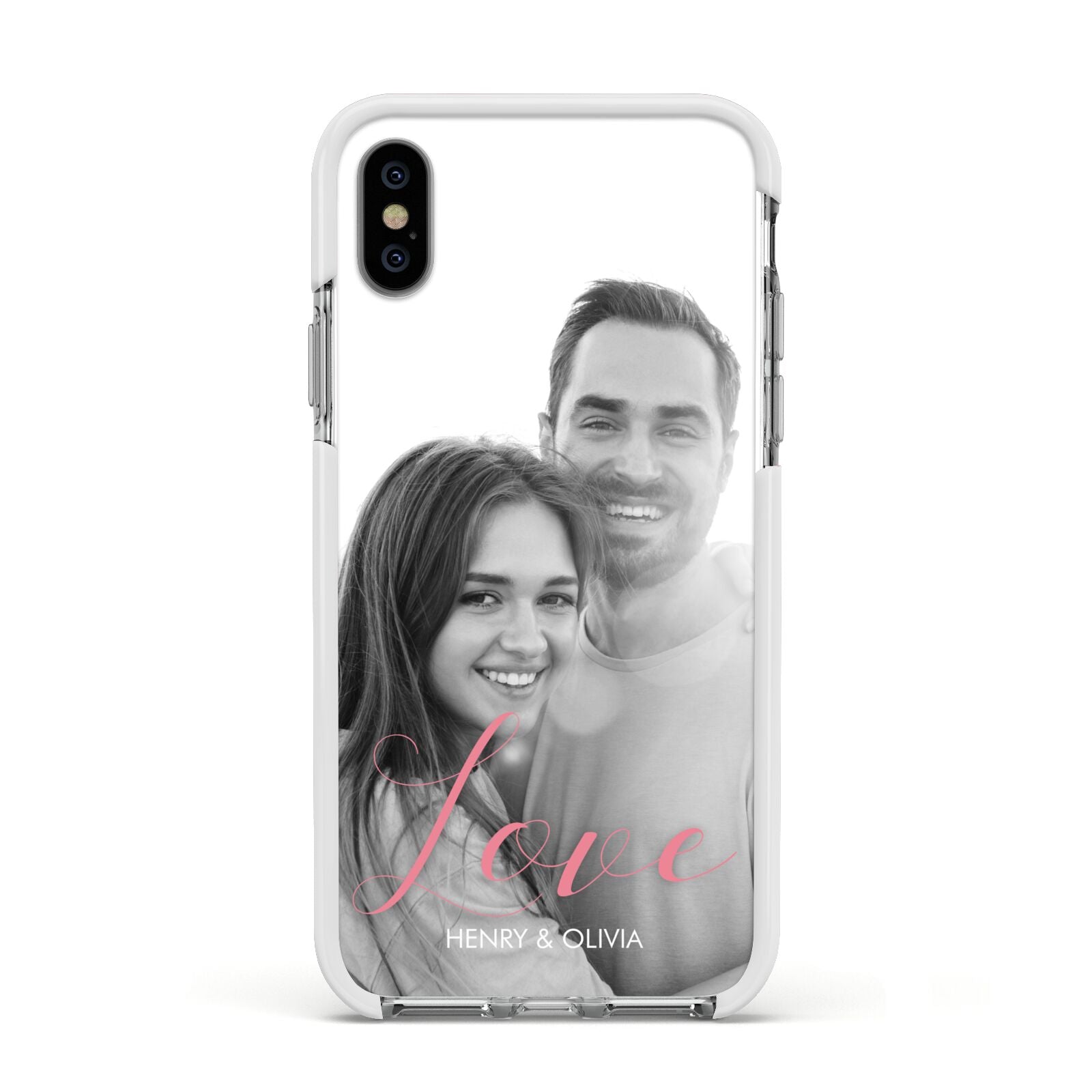 Personalised Valentines Day Photo Apple iPhone Xs Impact Case White Edge on Silver Phone