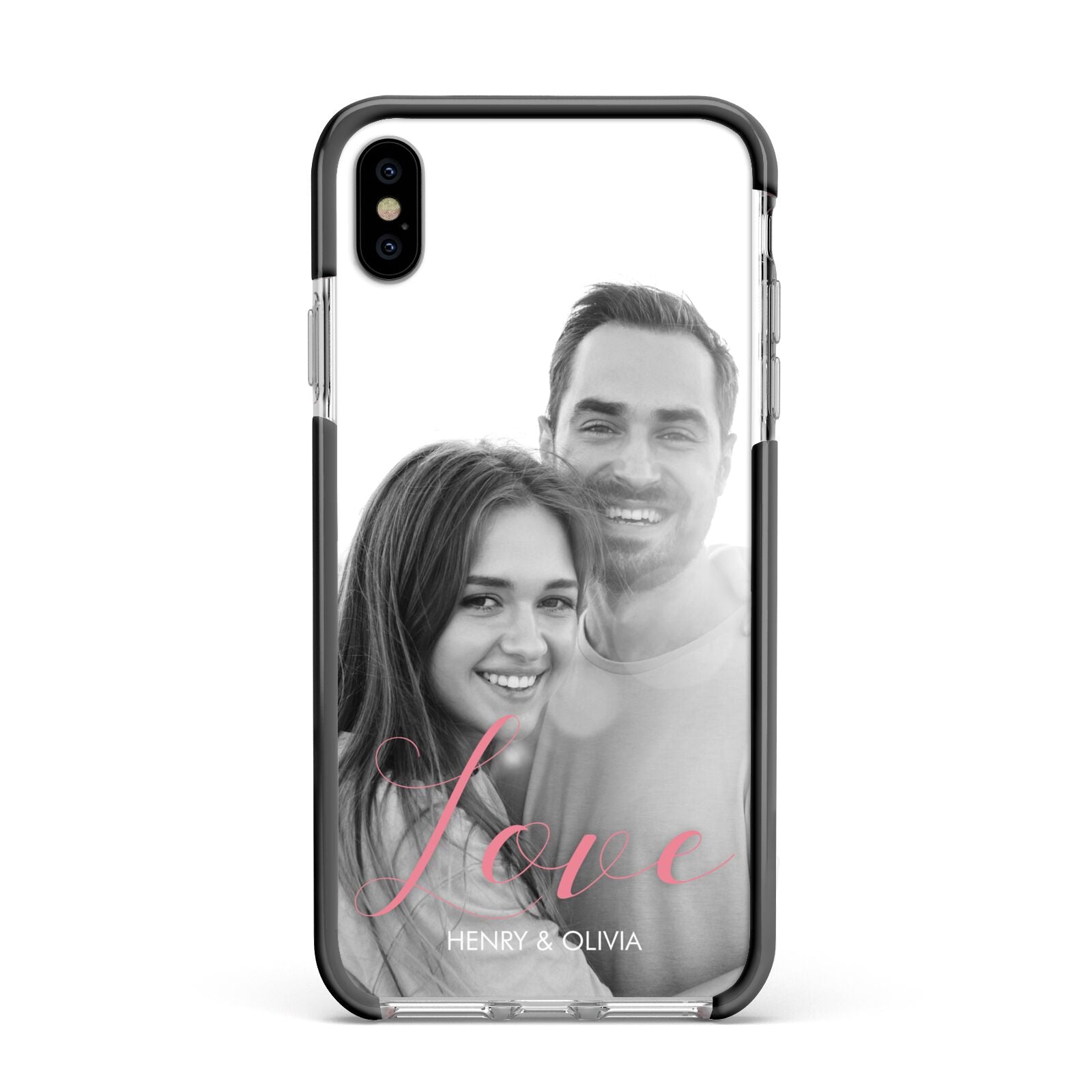 Personalised Valentines Day Photo Apple iPhone Xs Max Impact Case Black Edge on Silver Phone