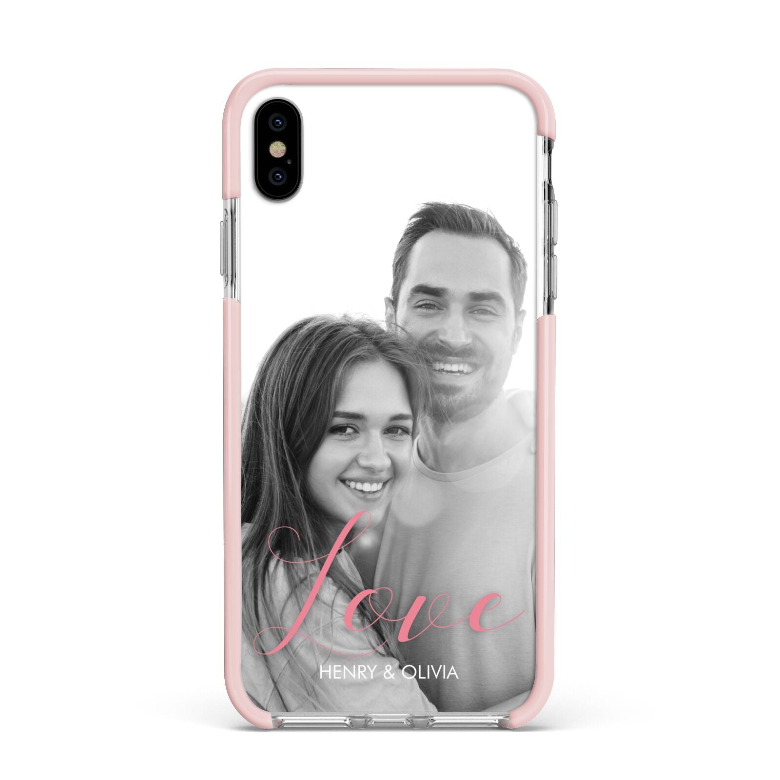 Personalised Valentines Day Photo Apple iPhone Xs Max Impact Case Pink Edge on Silver Phone