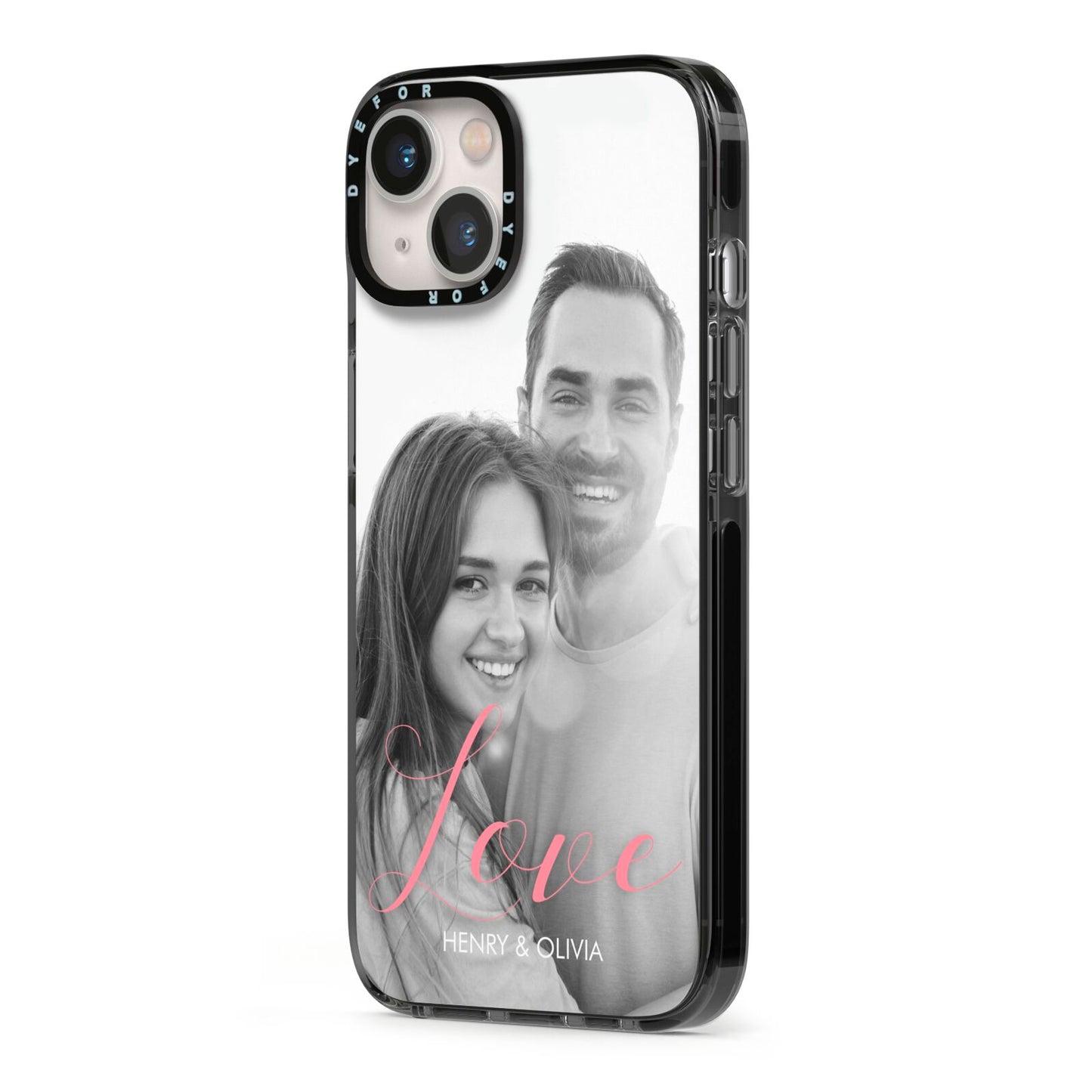 Personalised Valentines Day Photo iPhone 13 Black Impact Case Side Angle on Silver phone