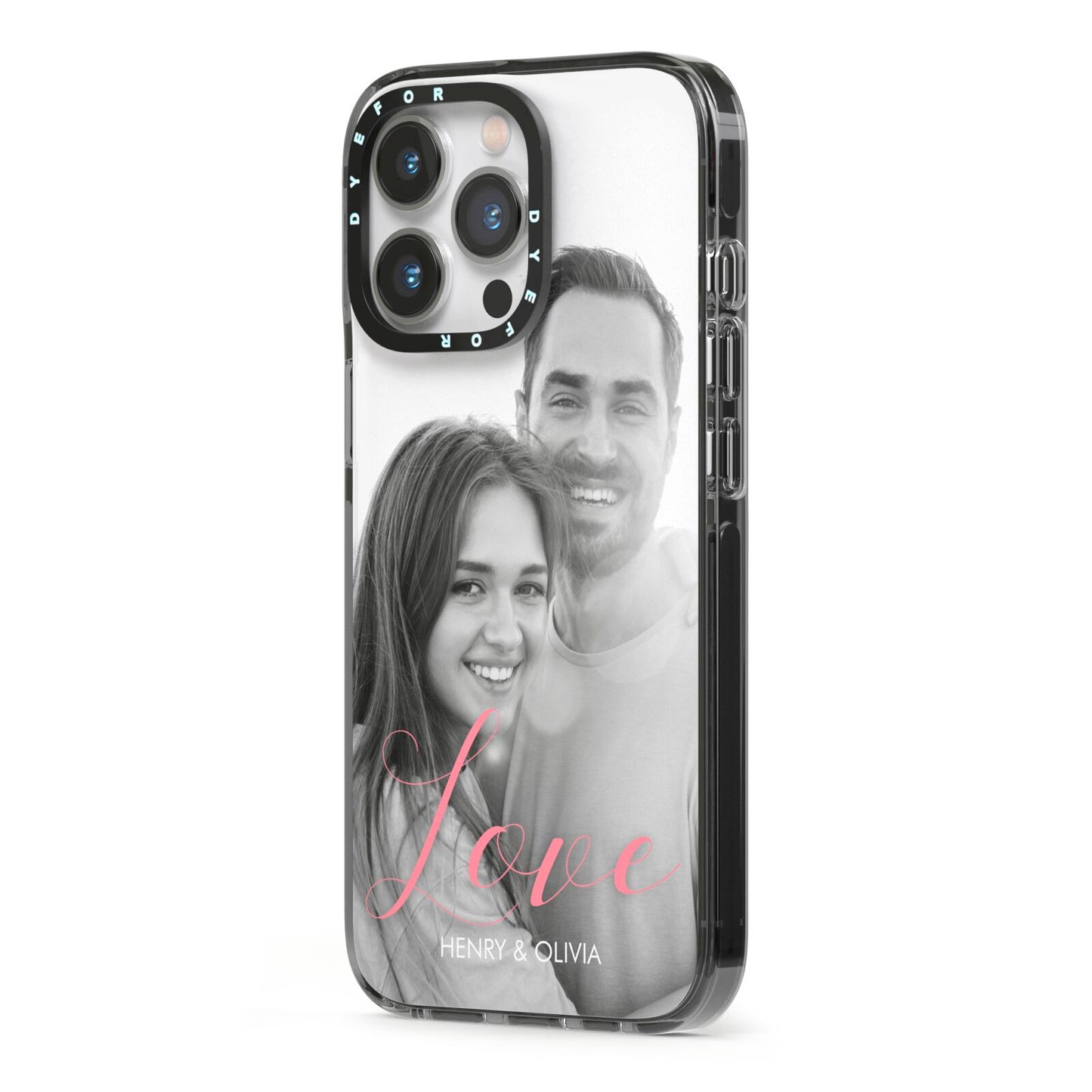 Personalised Valentines Day Photo iPhone 13 Pro Black Impact Case Side Angle on Silver phone