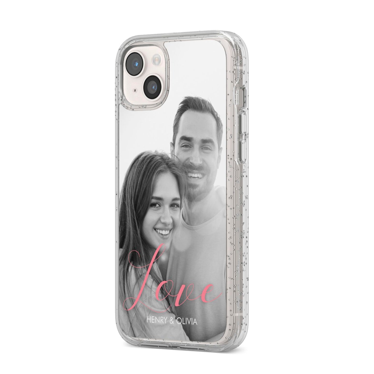 Personalised Valentines Day Photo iPhone 14 Plus Glitter Tough Case Starlight Angled Image