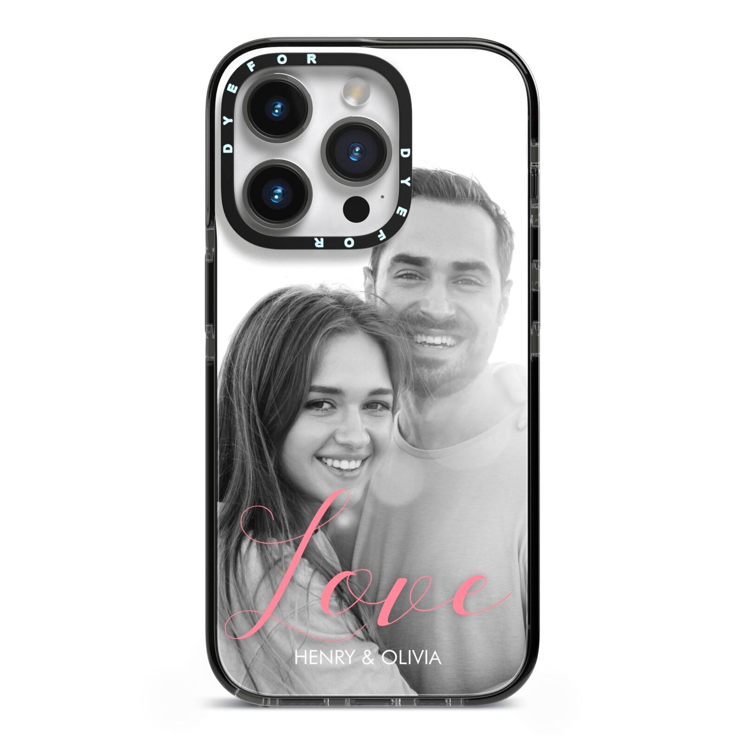 Personalised Valentines Day Photo iPhone 14 Pro Black Impact Case on Silver phone
