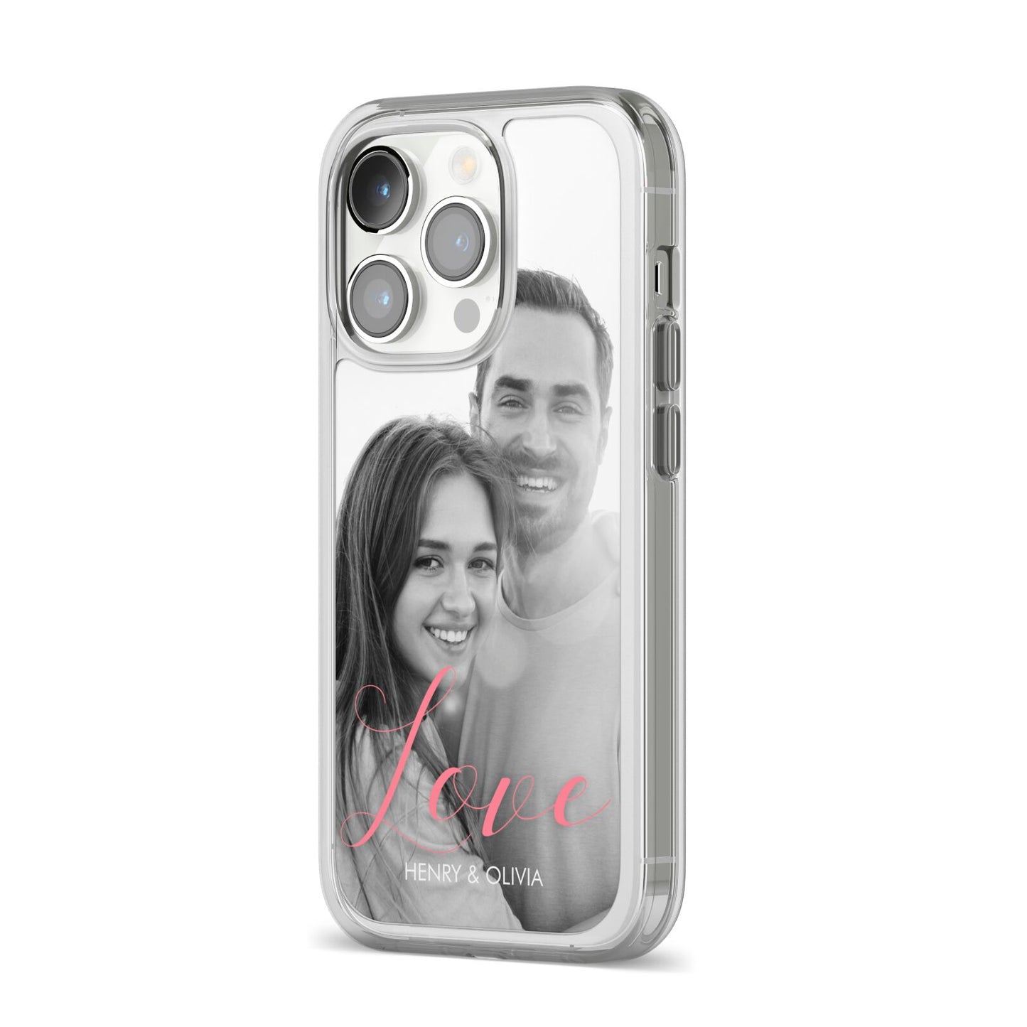 Personalised Valentines Day Photo iPhone 14 Pro Clear Tough Case Silver Angled Image