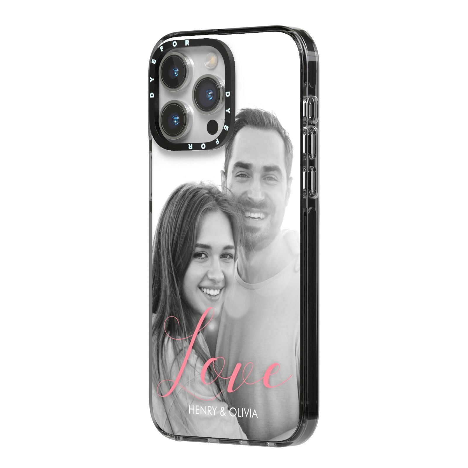 Personalised Valentines Day Photo iPhone 14 Pro Max Black Impact Case Side Angle on Silver phone
