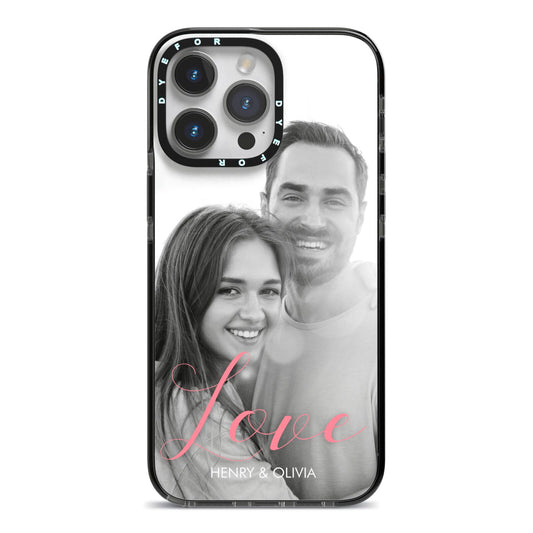 Personalised Valentines Day Photo iPhone 14 Pro Max Black Impact Case on Silver phone