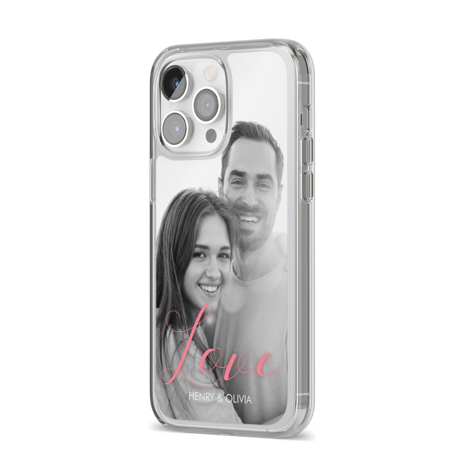 Personalised Valentines Day Photo iPhone 14 Pro Max Clear Tough Case Silver Angled Image
