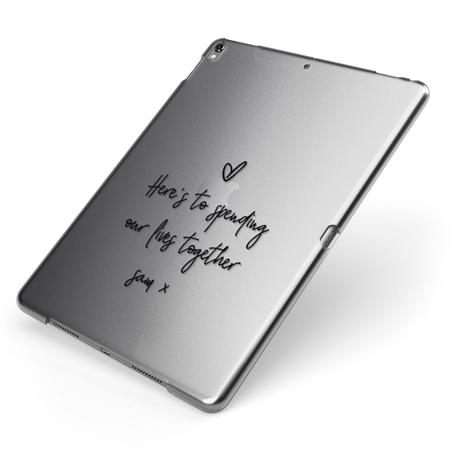 Personalised Valentines Message Name Black Apple iPad Case on Grey iPad Side View
