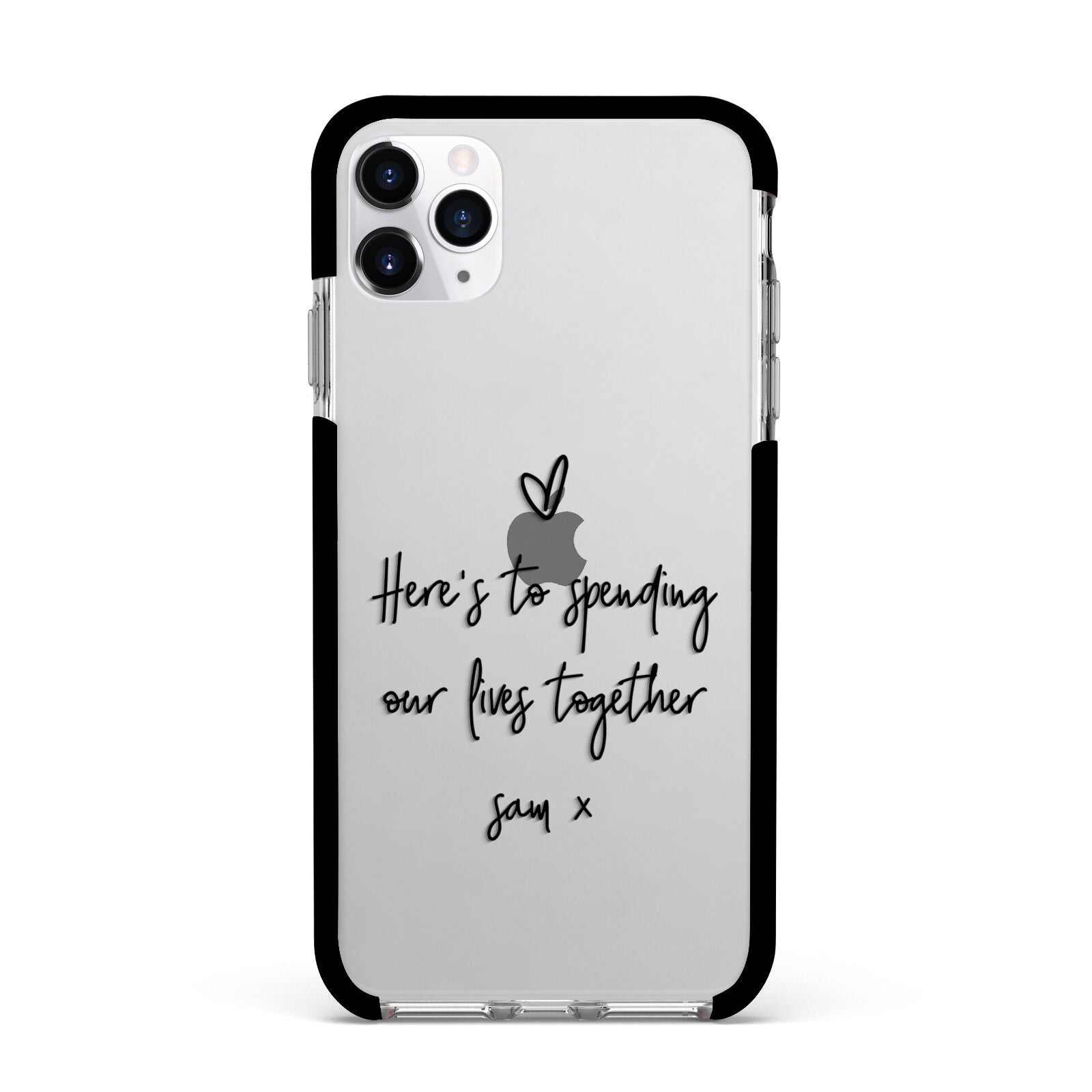Personalised Valentines Message Name Black Apple iPhone 11 Pro Max in Silver with Black Impact Case