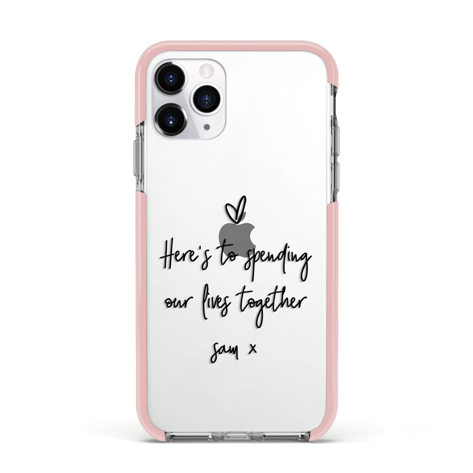 Personalised Valentines Message Name Black Apple iPhone 11 Pro in Silver with Pink Impact Case