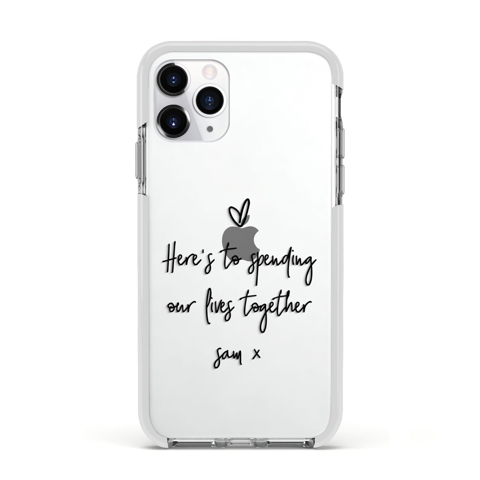 Personalised Valentines Message Name Black Apple iPhone 11 Pro in Silver with White Impact Case