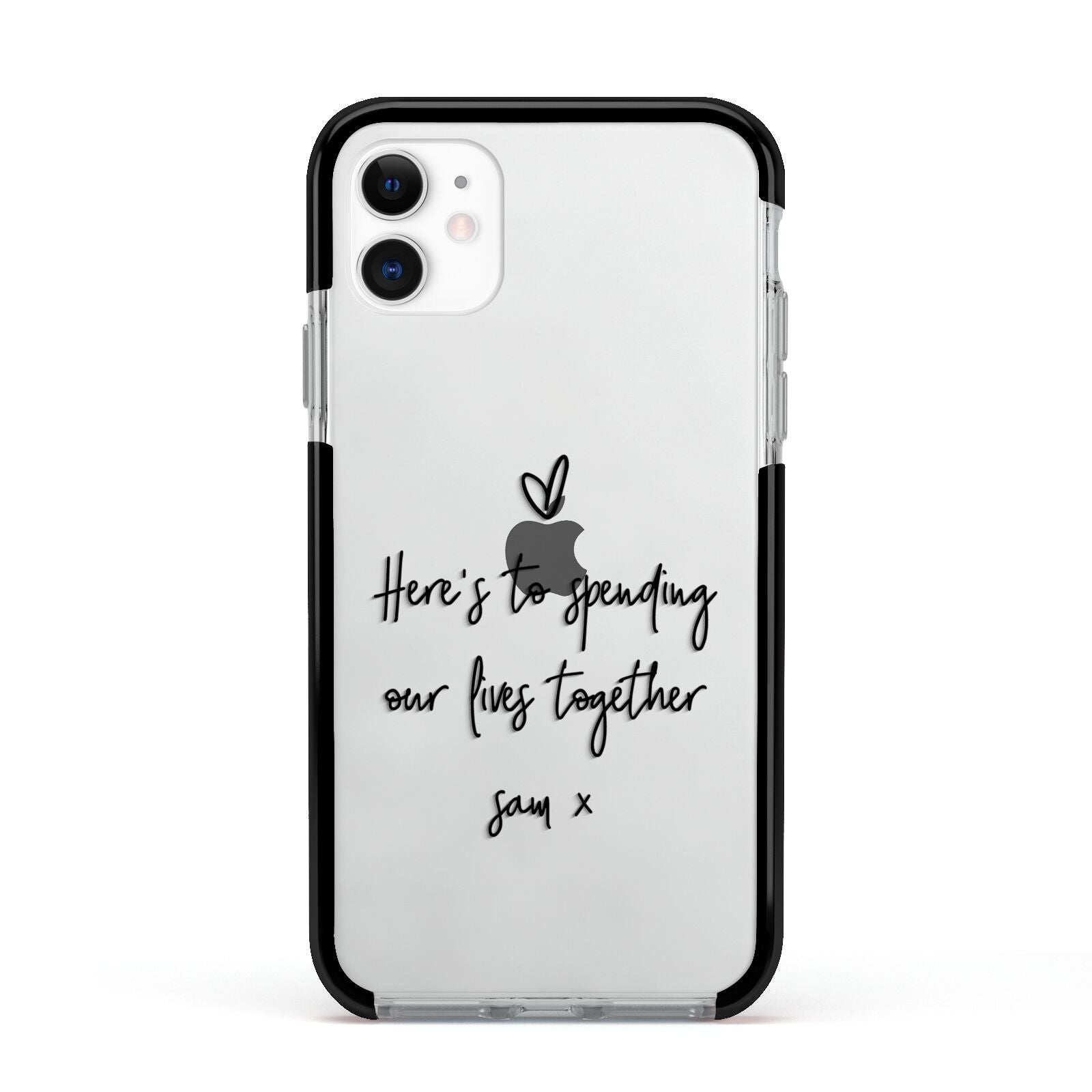 Personalised Valentines Message Name Black Apple iPhone 11 in White with Black Impact Case