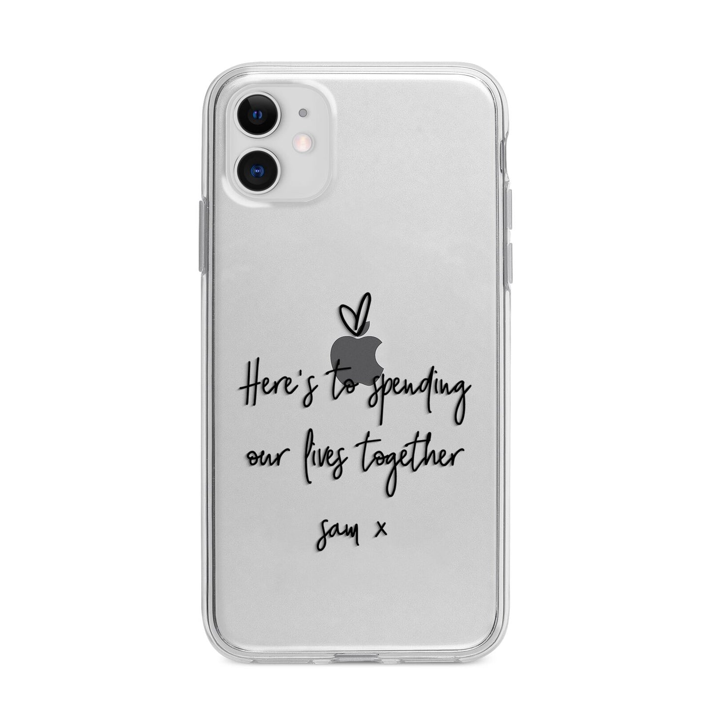 Personalised Valentines Message Name Black Apple iPhone 11 in White with Bumper Case