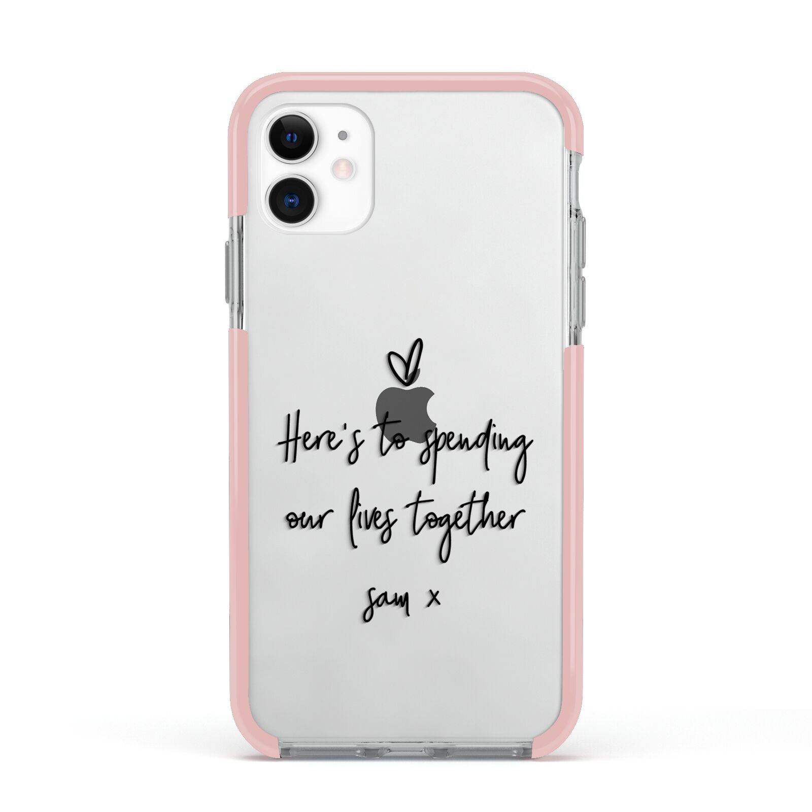 Personalised Valentines Message Name Black Apple iPhone 11 in White with Pink Impact Case