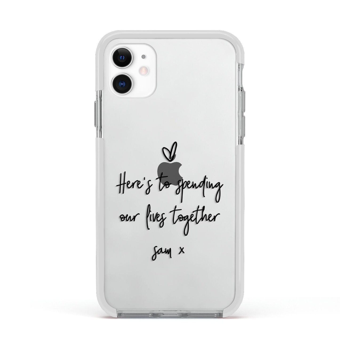 Personalised Valentines Message Name Black Apple iPhone 11 in White with White Impact Case