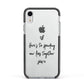 Personalised Valentines Message Name Black Apple iPhone XR Impact Case Black Edge on Silver Phone