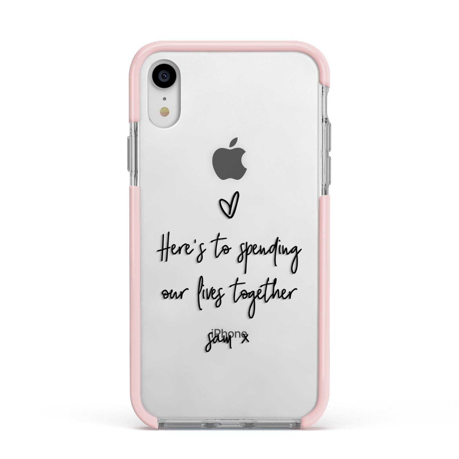 Personalised Valentines Message Name Black Apple iPhone XR Impact Case Pink Edge on Silver Phone