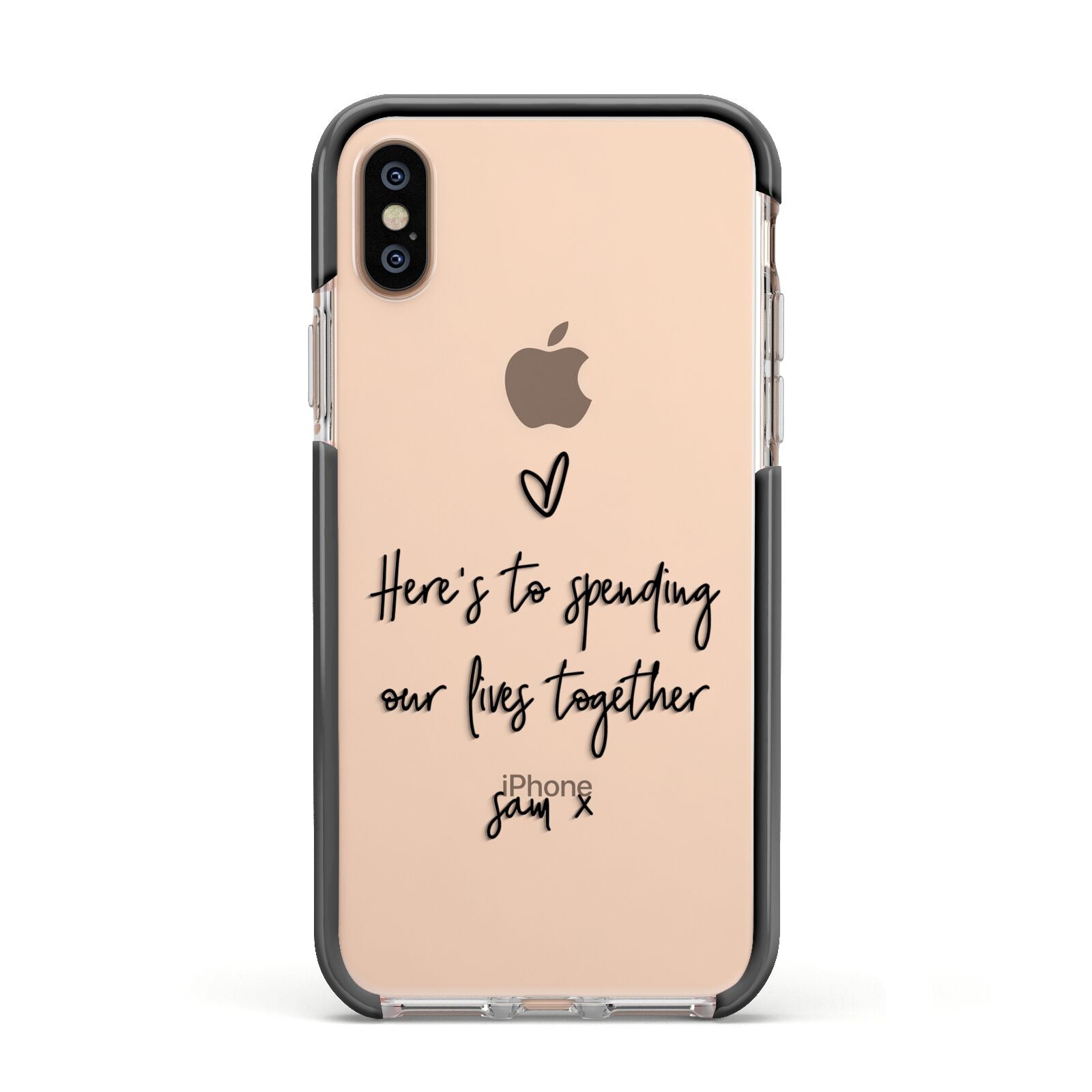 Personalised Valentines Message Name Black Apple iPhone Xs Impact Case Black Edge on Gold Phone