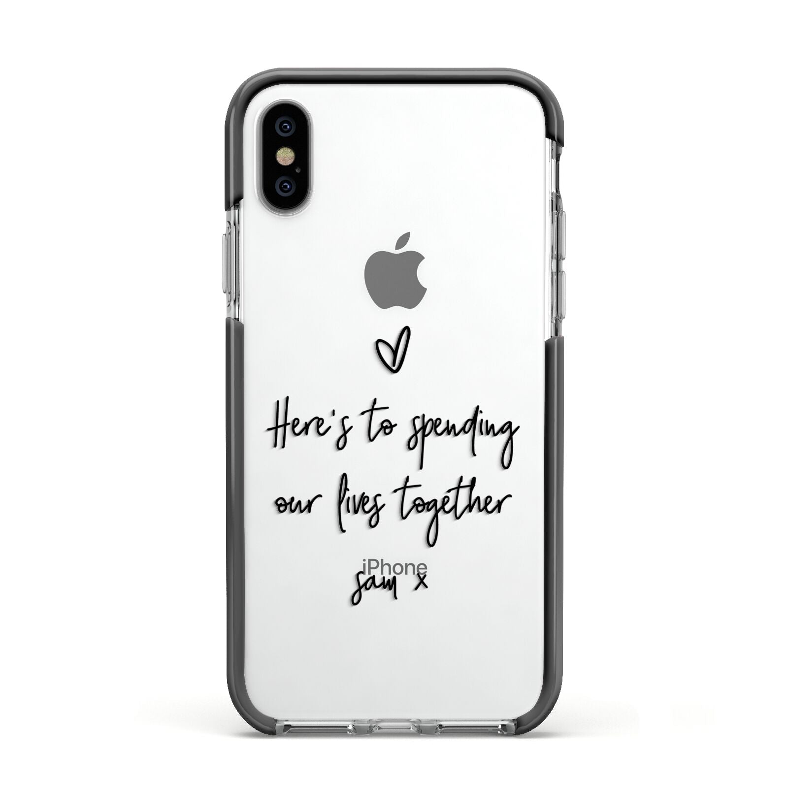 Personalised Valentines Message Name Black Apple iPhone Xs Impact Case Black Edge on Silver Phone