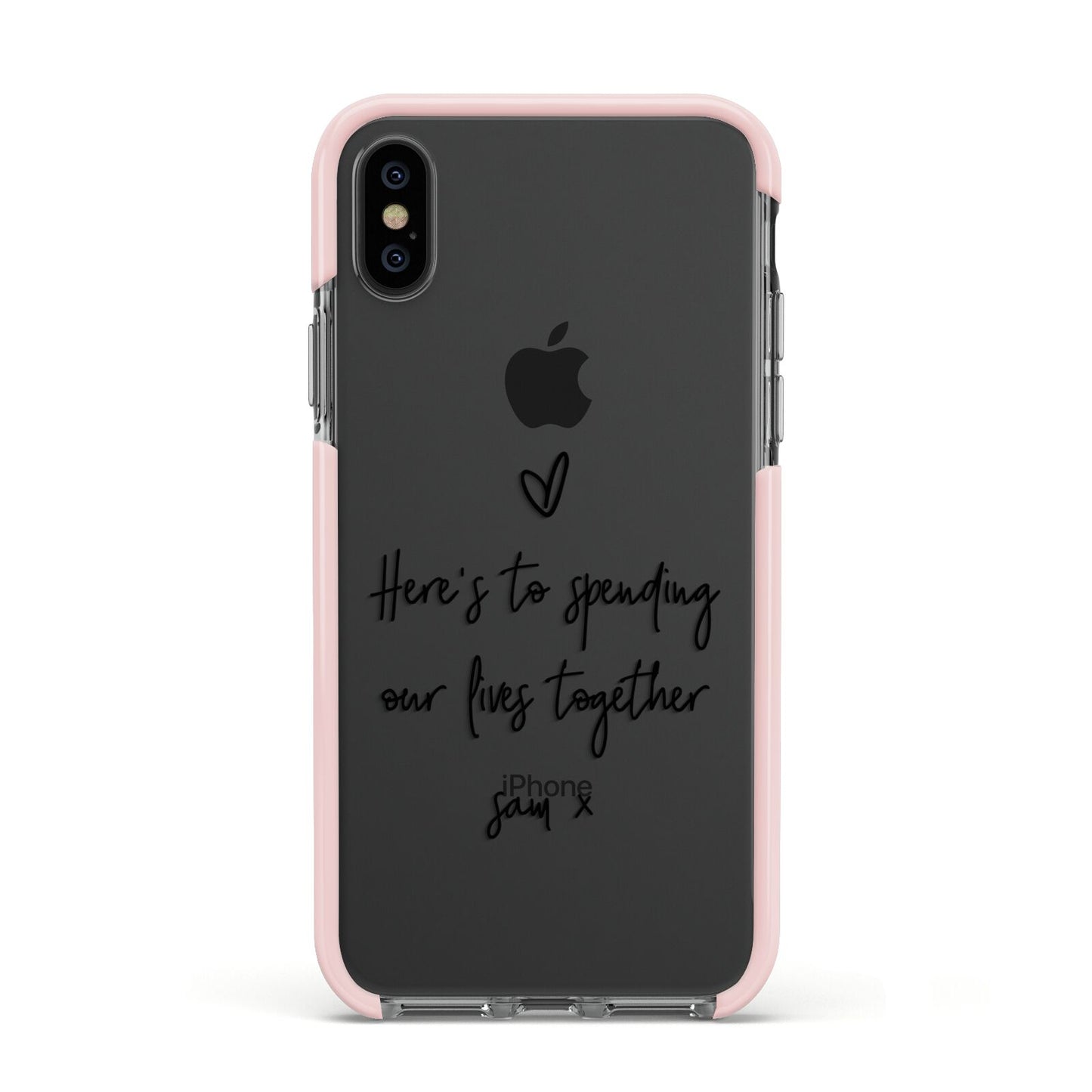 Personalised Valentines Message Name Black Apple iPhone Xs Impact Case Pink Edge on Black Phone