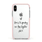 Personalised Valentines Message Name Black Apple iPhone Xs Impact Case Pink Edge on Silver Phone