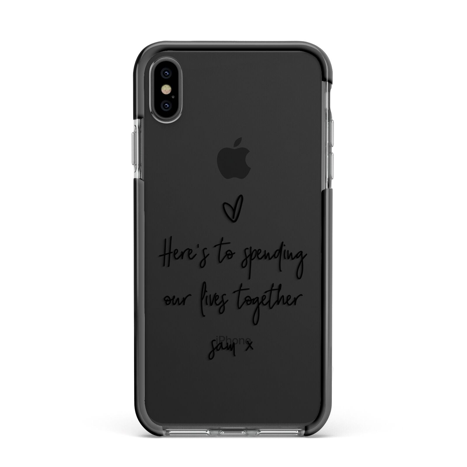 Personalised Valentines Message Name Black Apple iPhone Xs Max Impact Case Black Edge on Black Phone