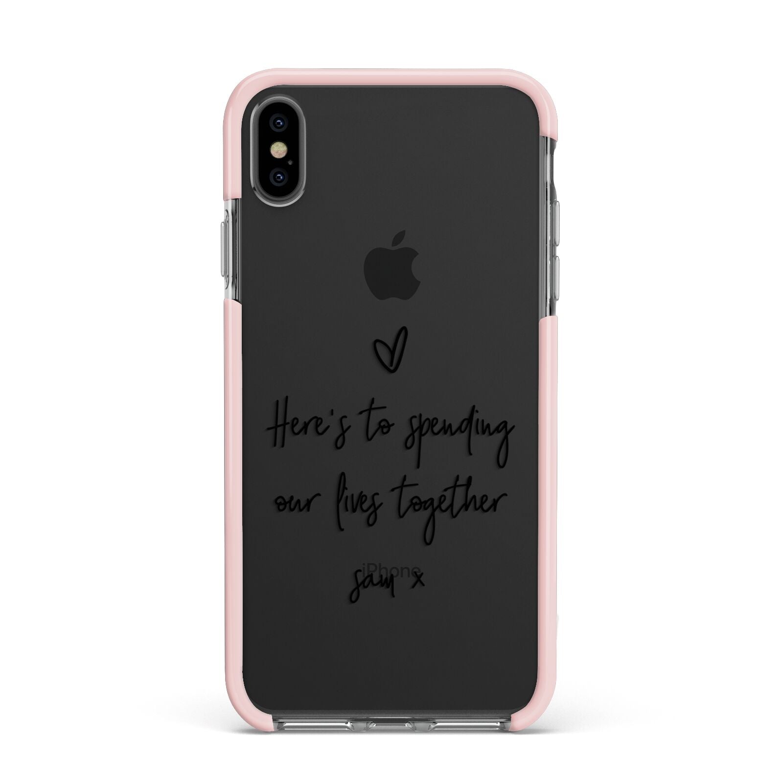 Personalised Valentines Message Name Black Apple iPhone Xs Max Impact Case Pink Edge on Black Phone