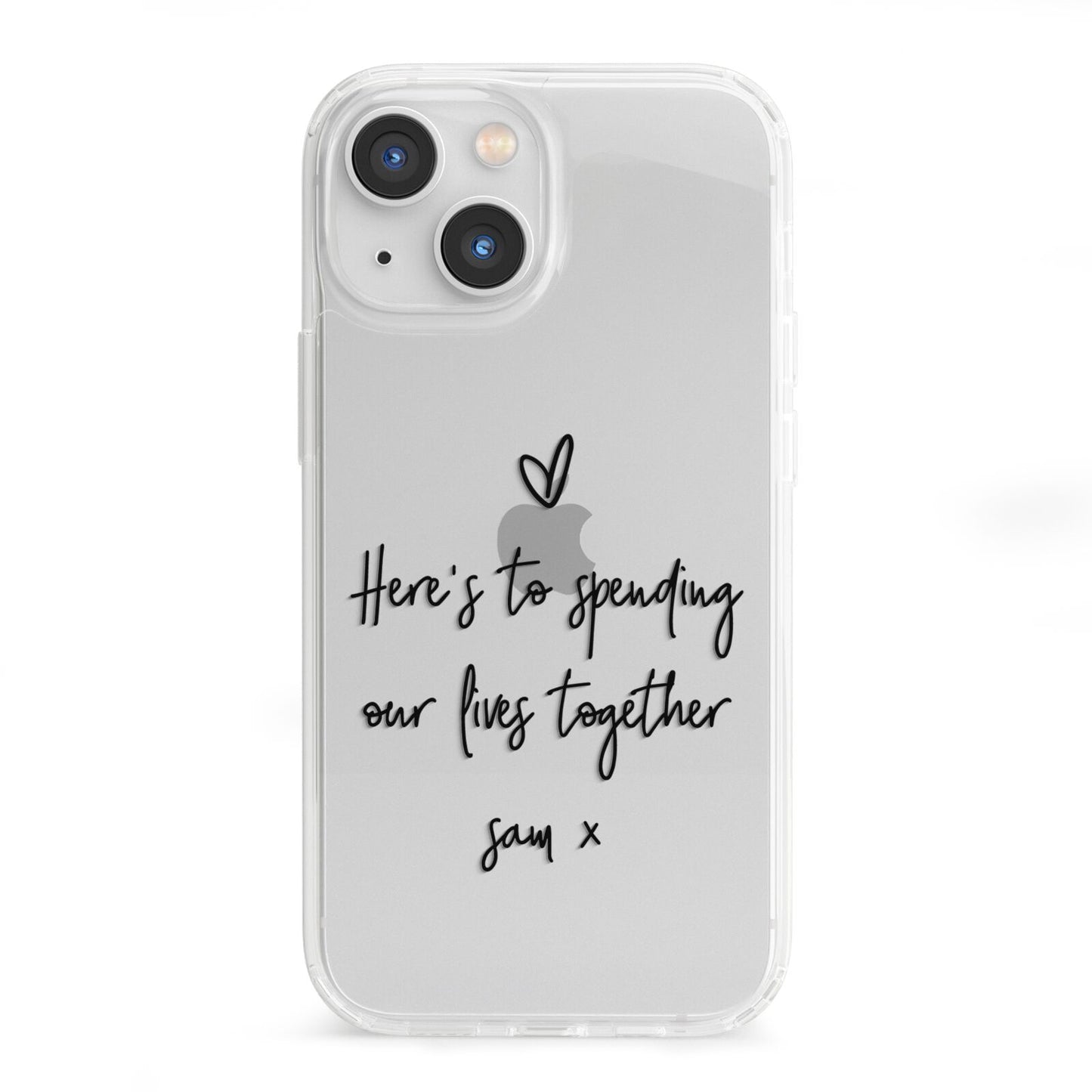 Personalised Valentines Message Name Black iPhone 13 Mini Clear Bumper Case