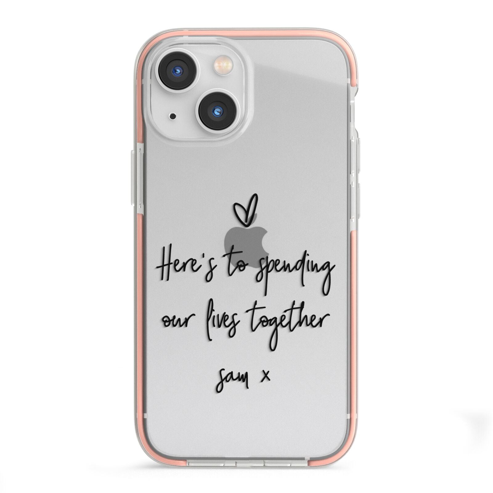 Personalised Valentines Message Name Black iPhone 13 Mini TPU Impact Case with Pink Edges
