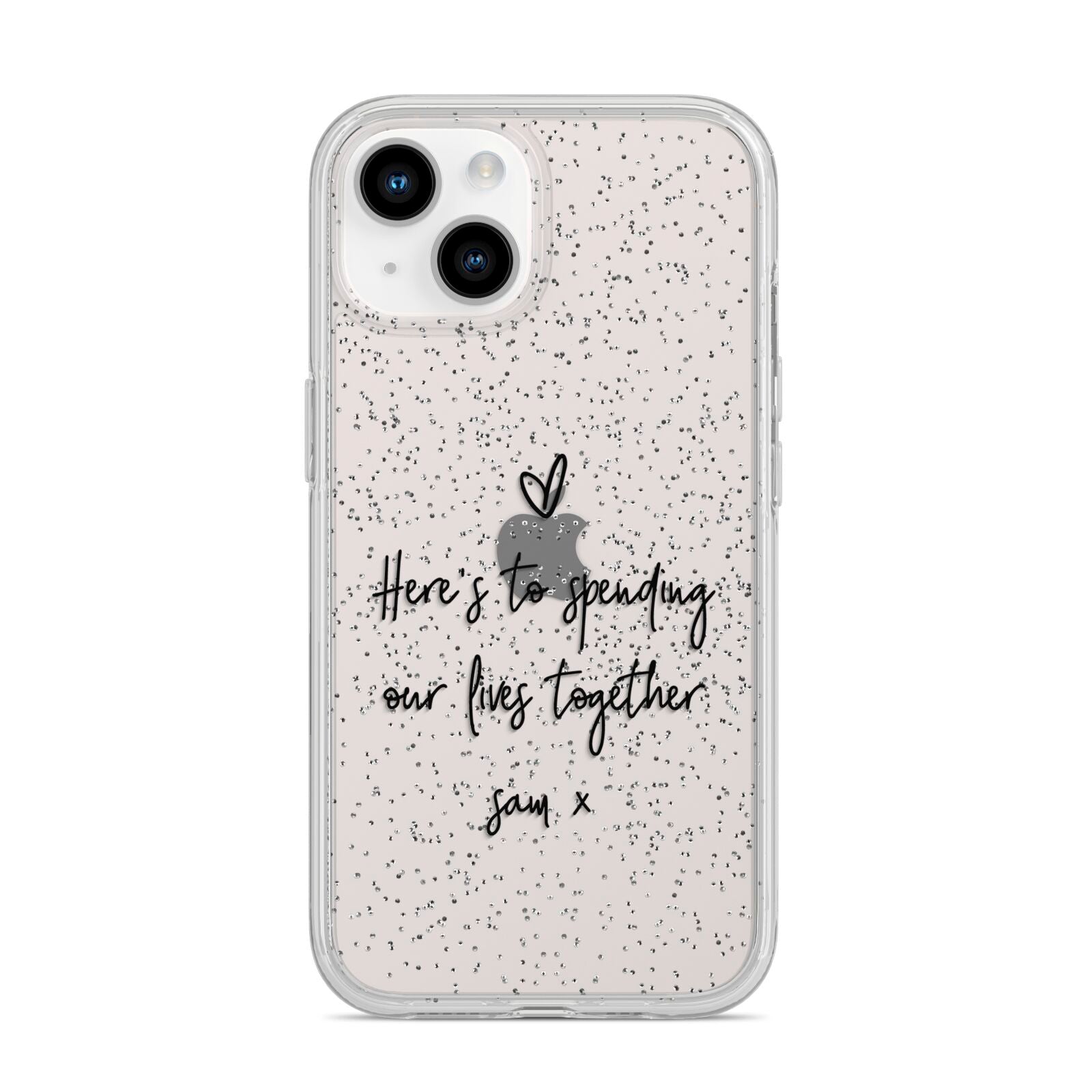 Personalised Valentines Message Name Black iPhone 14 Glitter Tough Case Starlight