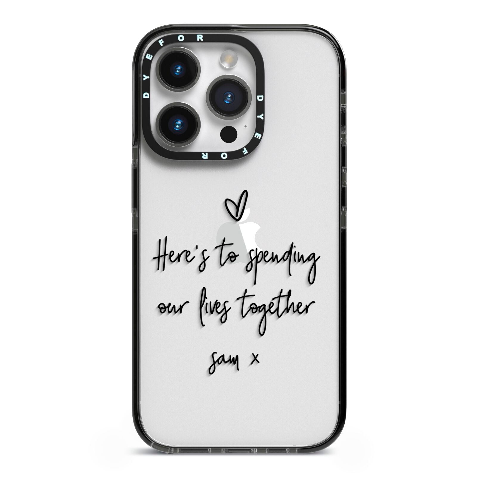 Personalised Valentines Message Name Black iPhone 14 Pro Black Impact Case on Silver phone
