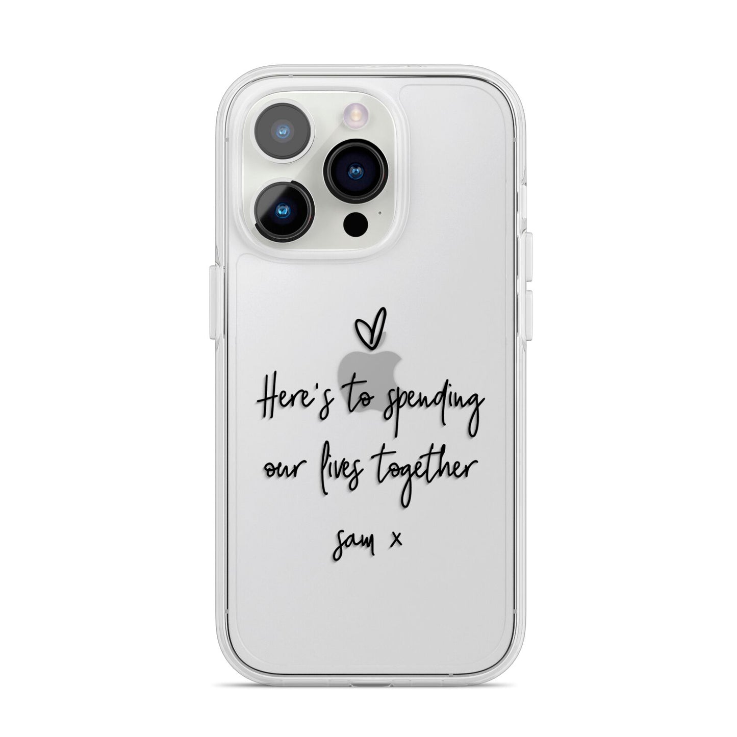 Personalised Valentines Message Name Black iPhone 14 Pro Clear Tough Case Silver