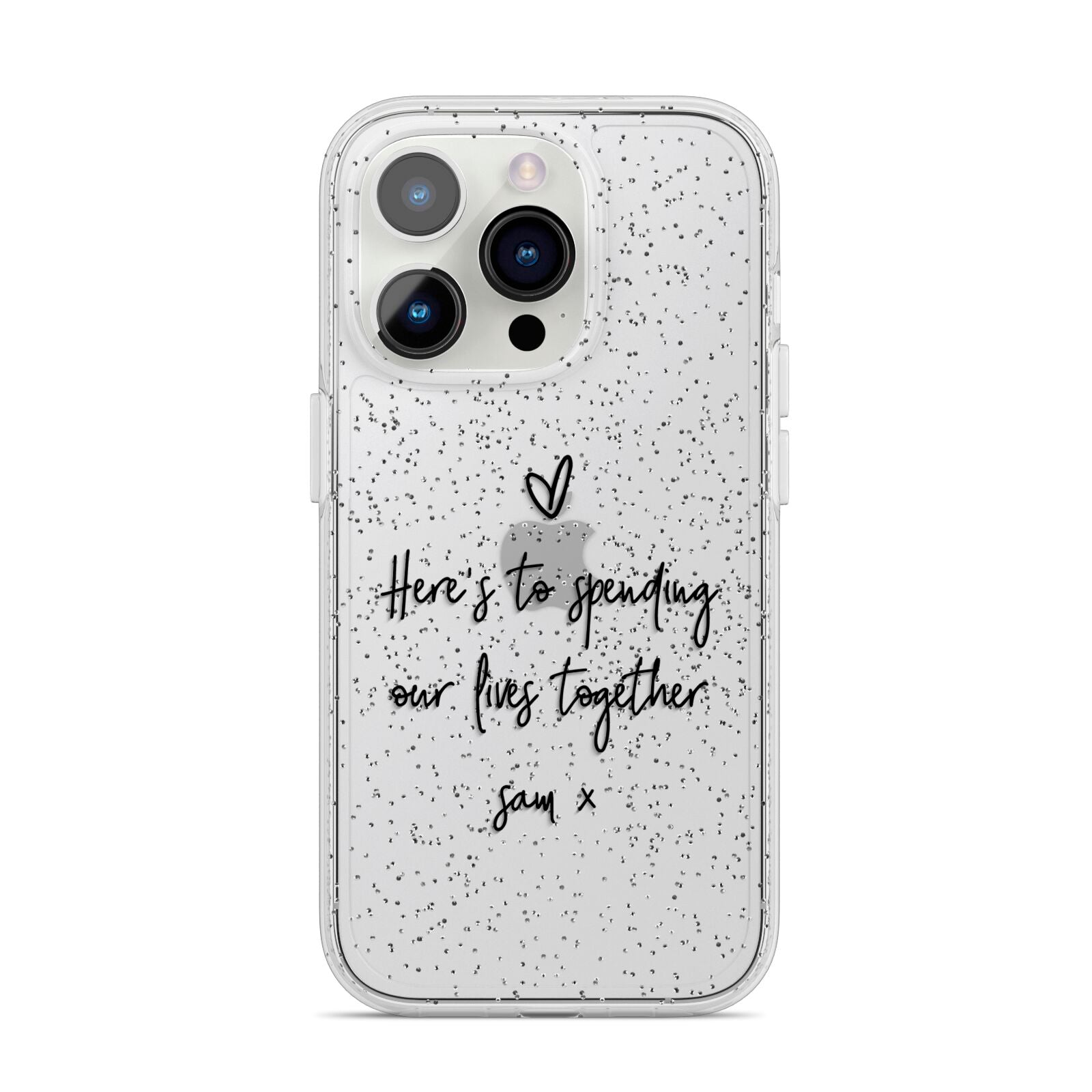 Personalised Valentines Message Name Black iPhone 14 Pro Glitter Tough Case Silver