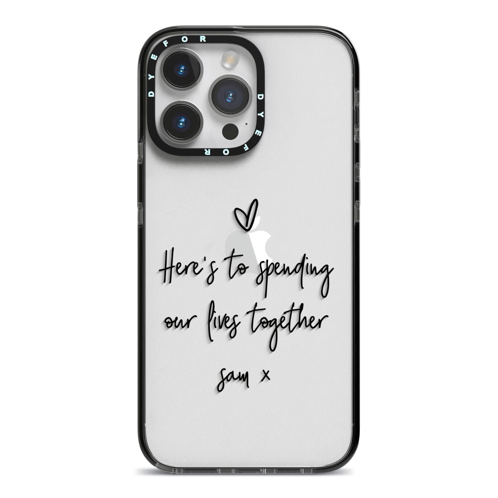 Personalised Valentines Message Name Black iPhone 14 Pro Max Black Impact Case on Silver phone