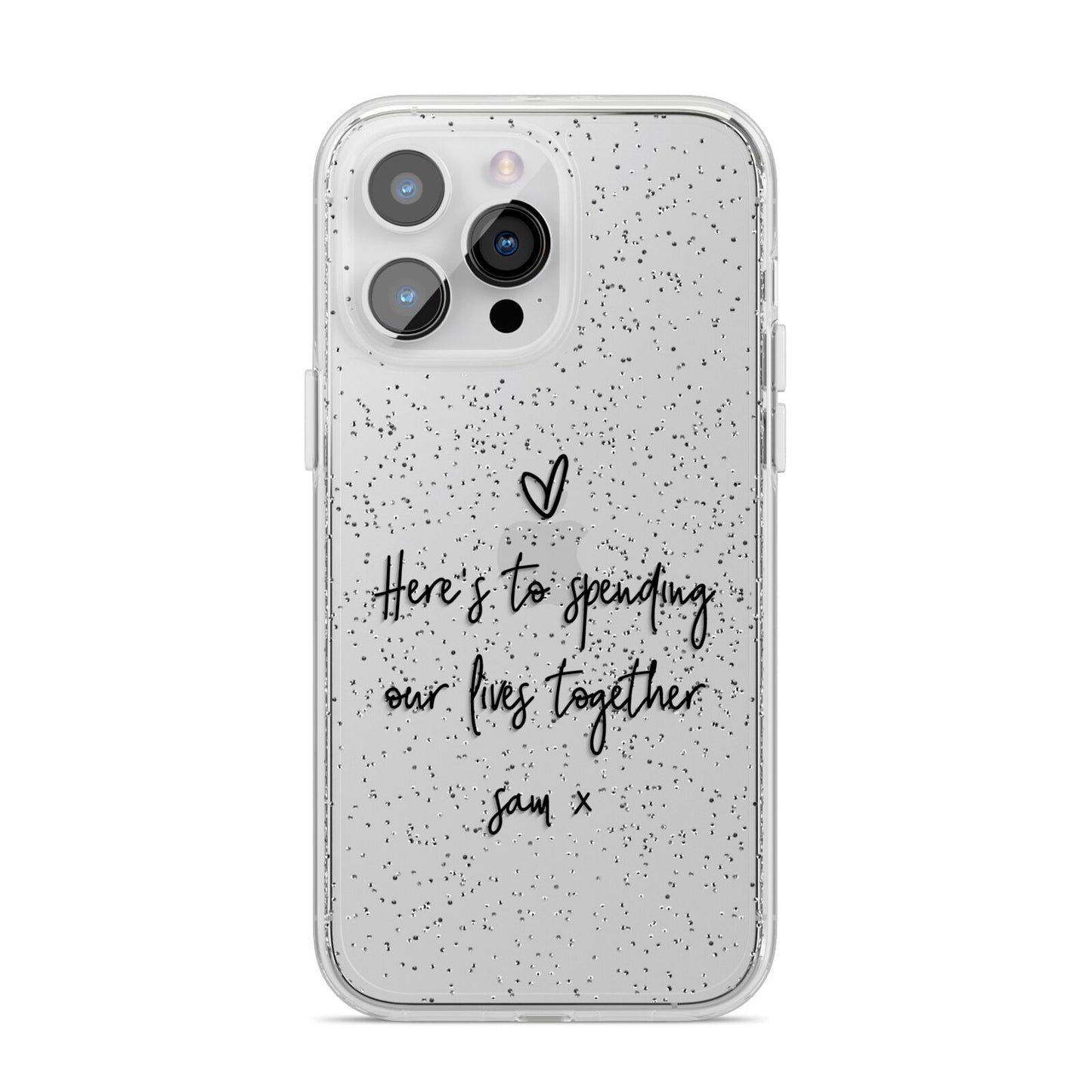 Personalised Valentines Message Name Black iPhone 14 Pro Max Glitter Tough Case Silver