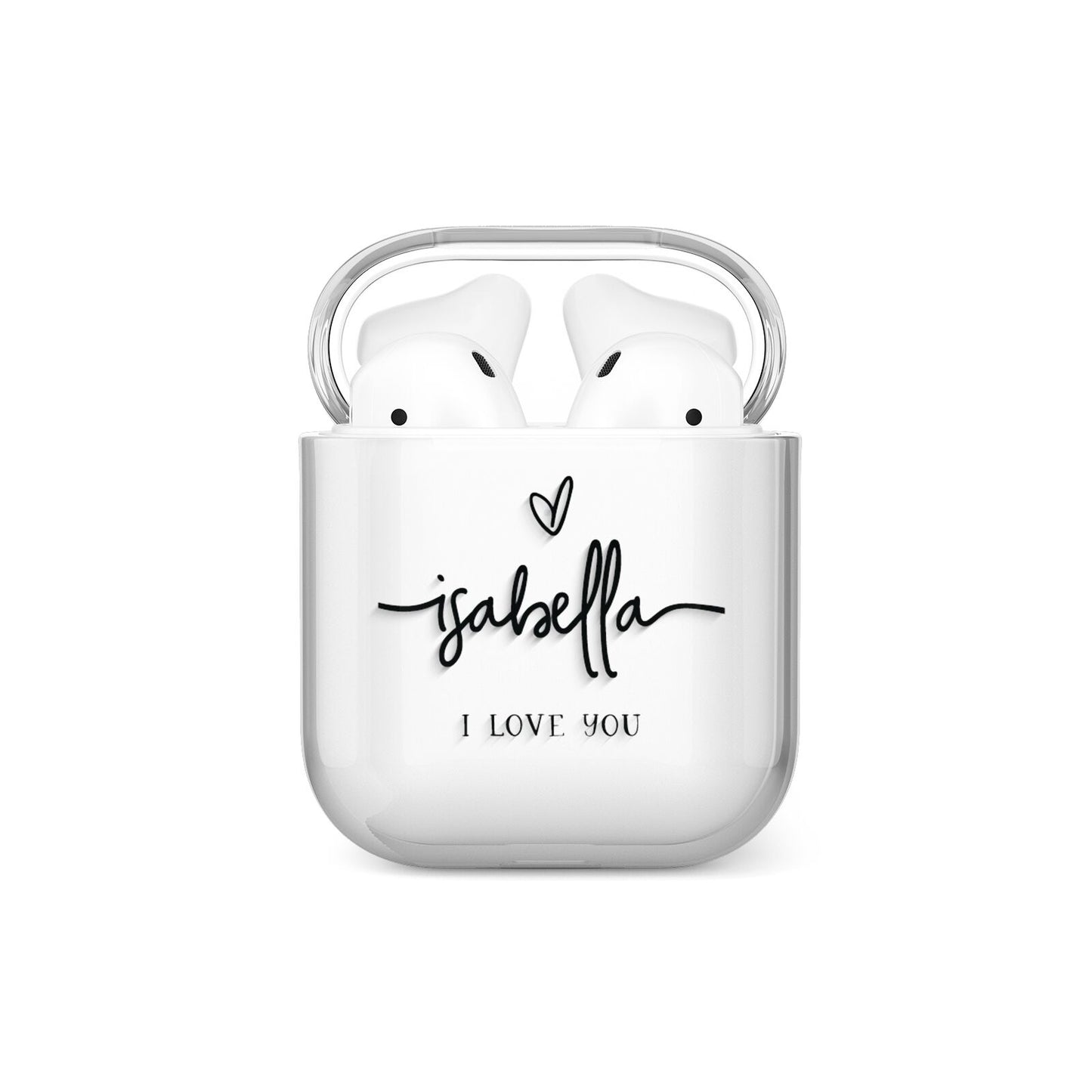 Personalised Valentines Name Clear Black AirPods Case