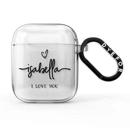 Personalised Valentines Name Clear Black AirPods Clear Case