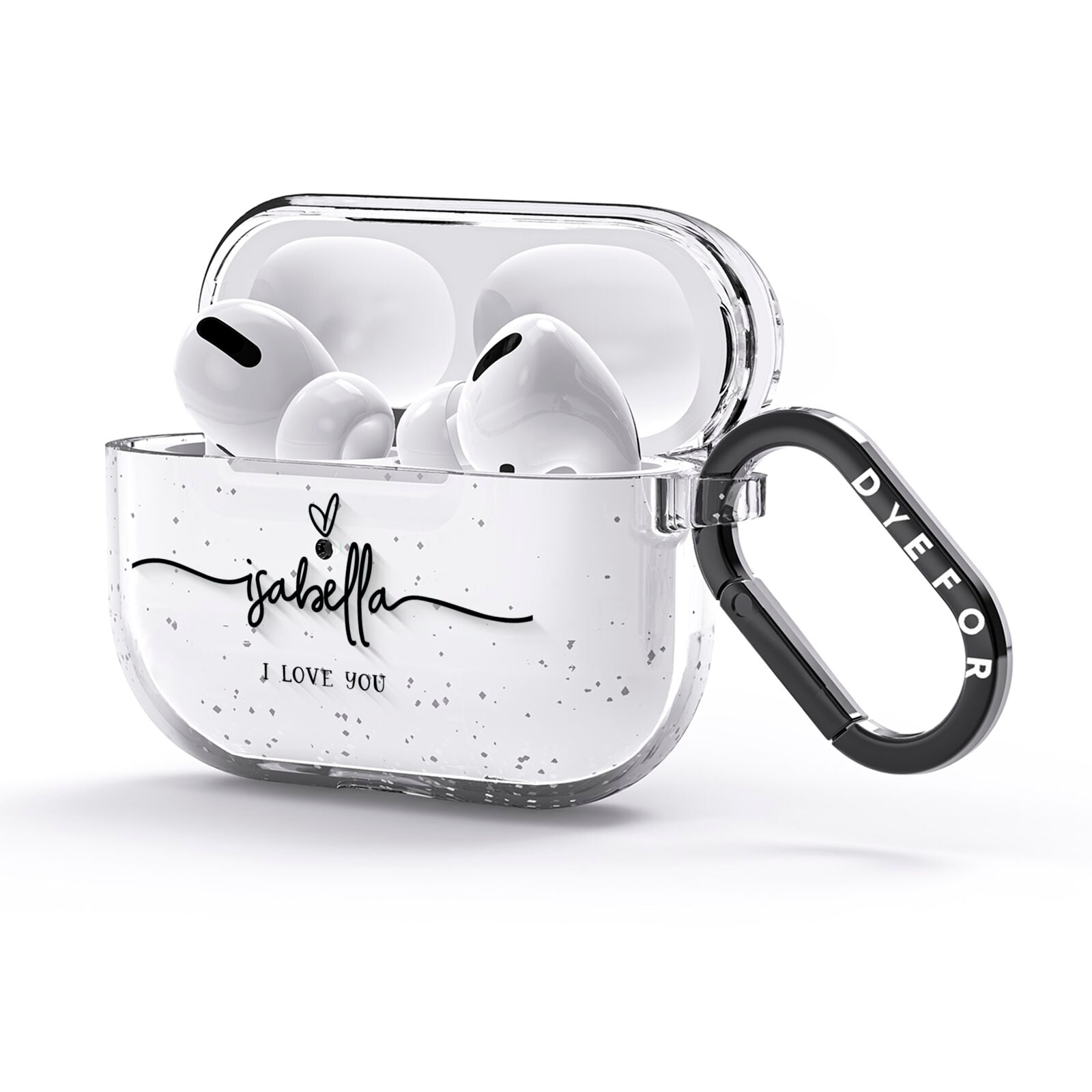 Personalised Valentines Name Clear Black AirPods Glitter Case 3rd Gen Side Image