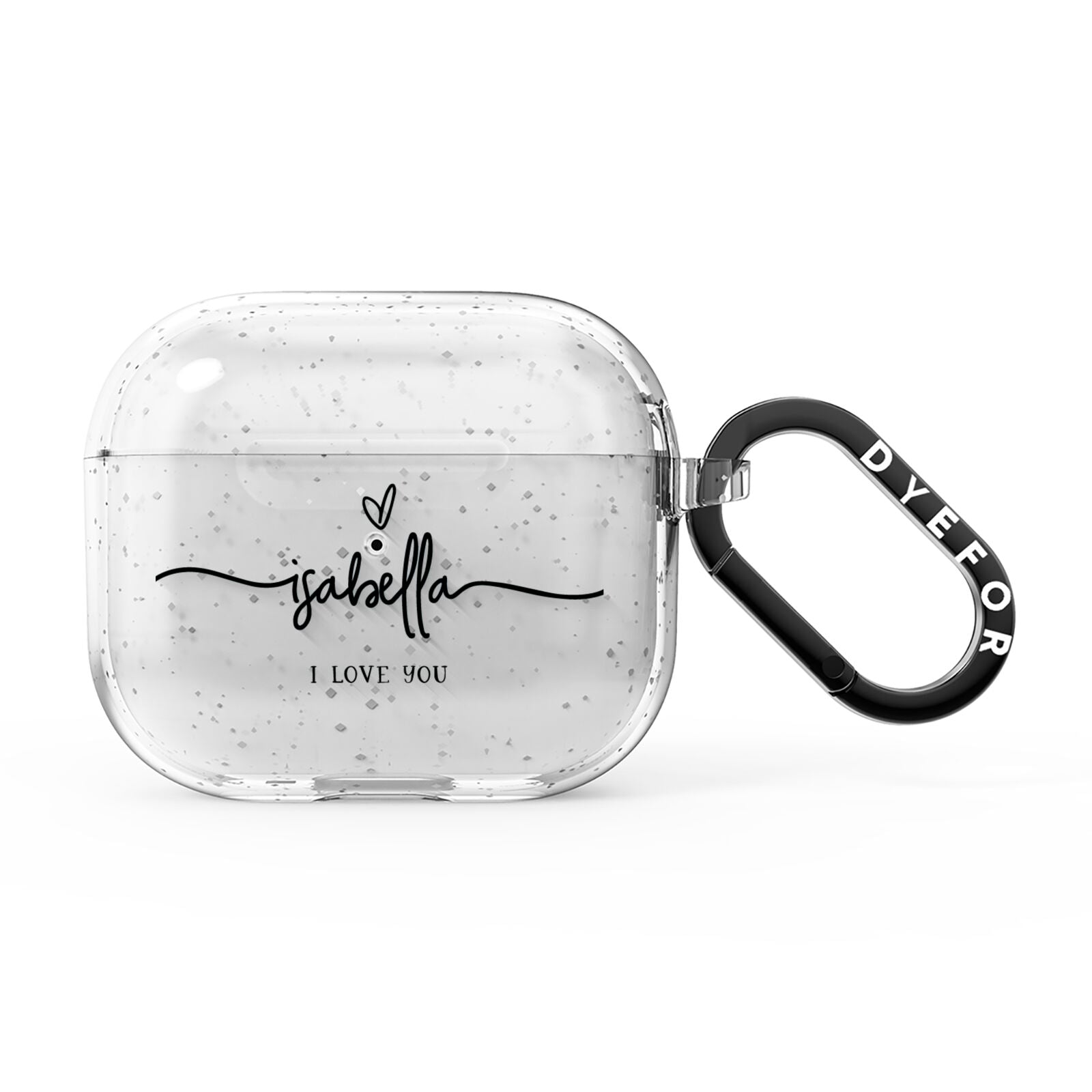 Personalised Valentines Name Clear Black AirPods Glitter Case 3rd Gen