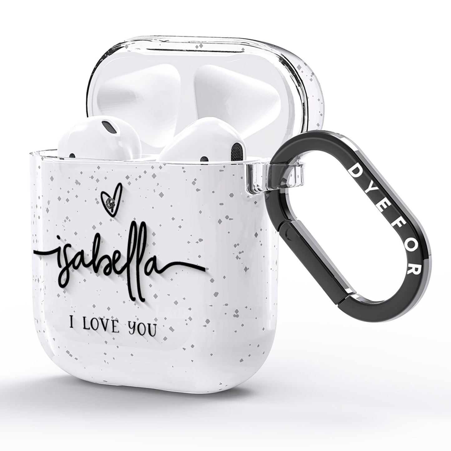 Personalised Valentines Name Clear Black AirPods Glitter Case Side Image