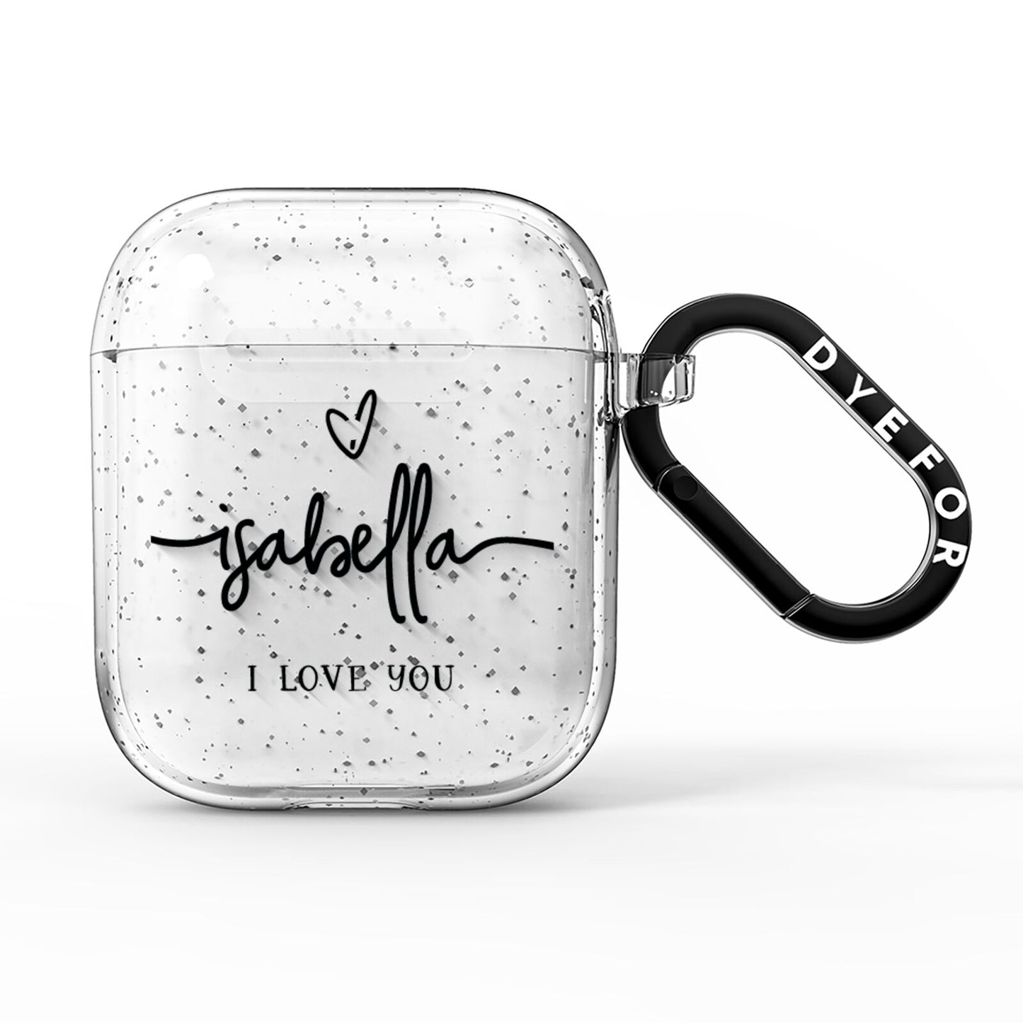Personalised Valentines Name Clear Black AirPods Glitter Case