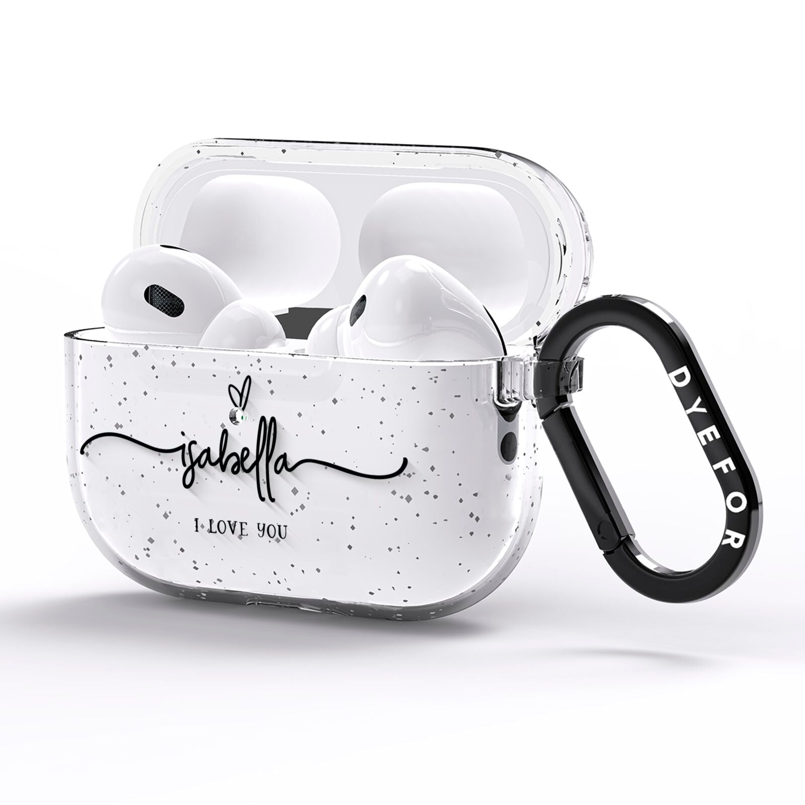 Personalised Valentines Name Clear Black AirPods Pro Glitter Case Side Image