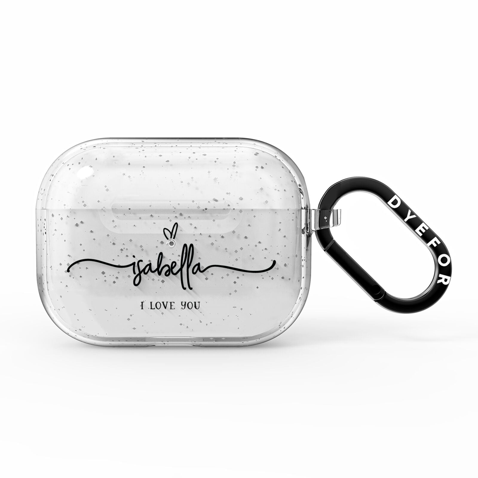 Personalised Valentines Name Clear Black AirPods Pro Glitter Case