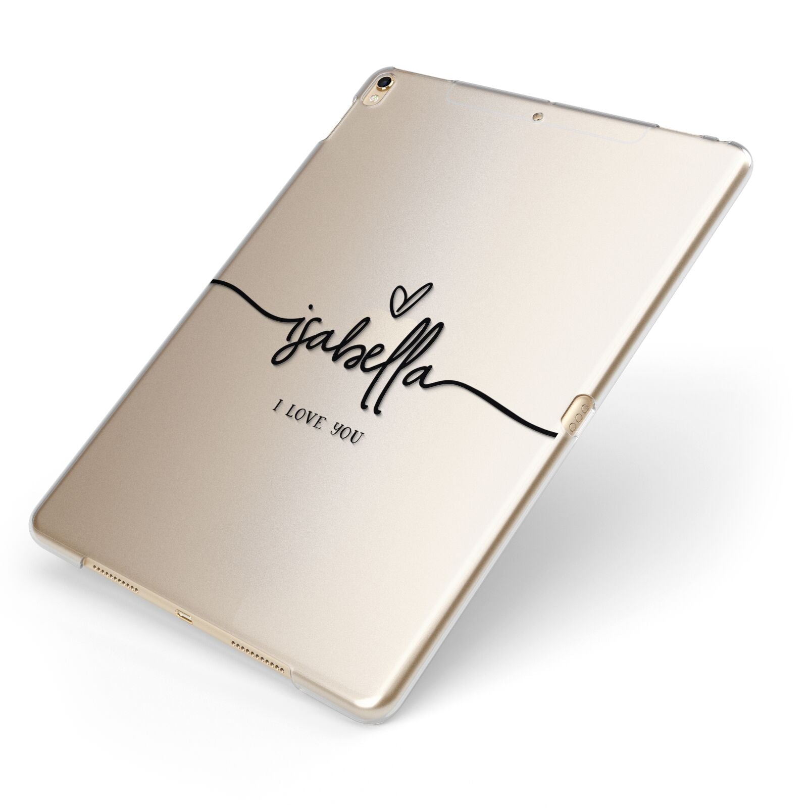 Personalised Valentines Name Clear Black Apple iPad Case on Gold iPad Side View