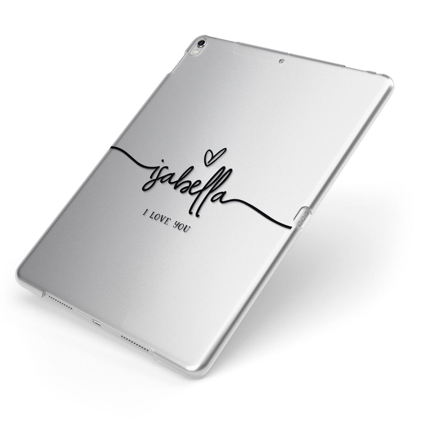 Personalised Valentines Name Clear Black Apple iPad Case on Silver iPad Side View