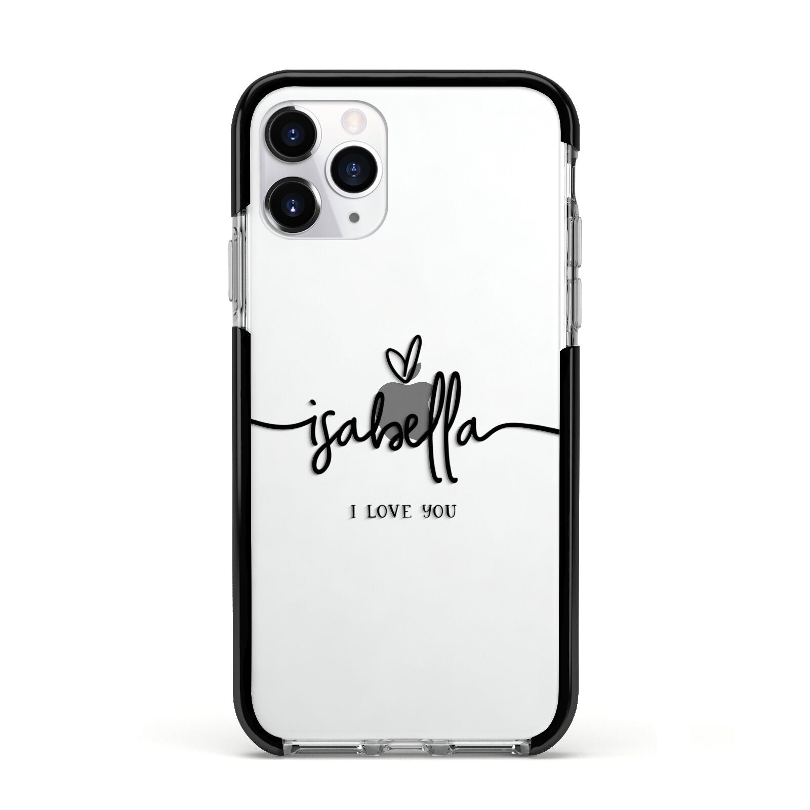 Personalised Valentines Name Clear Black Apple iPhone 11 Pro in Silver with Black Impact Case