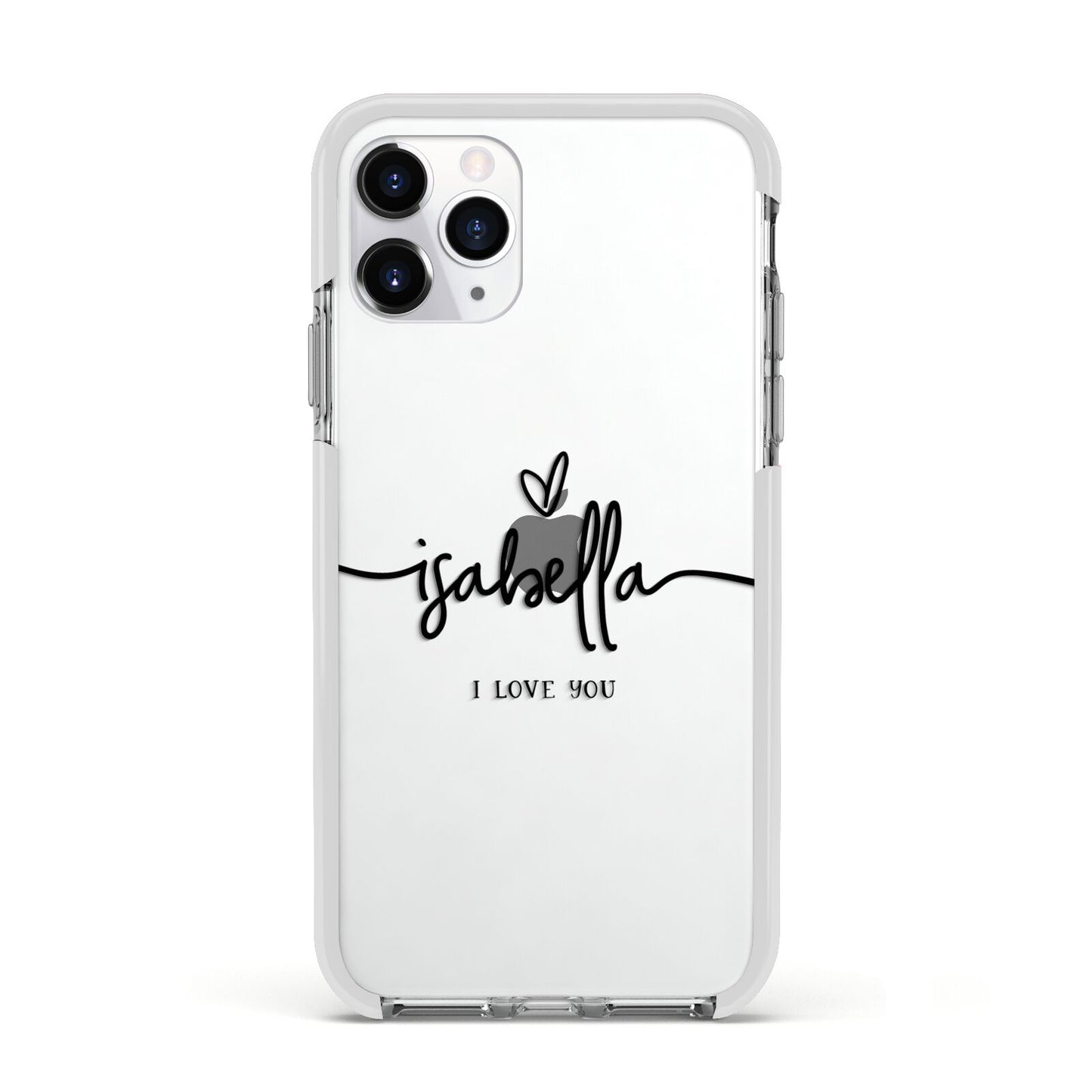 Personalised Valentines Name Clear Black Apple iPhone 11 Pro in Silver with White Impact Case