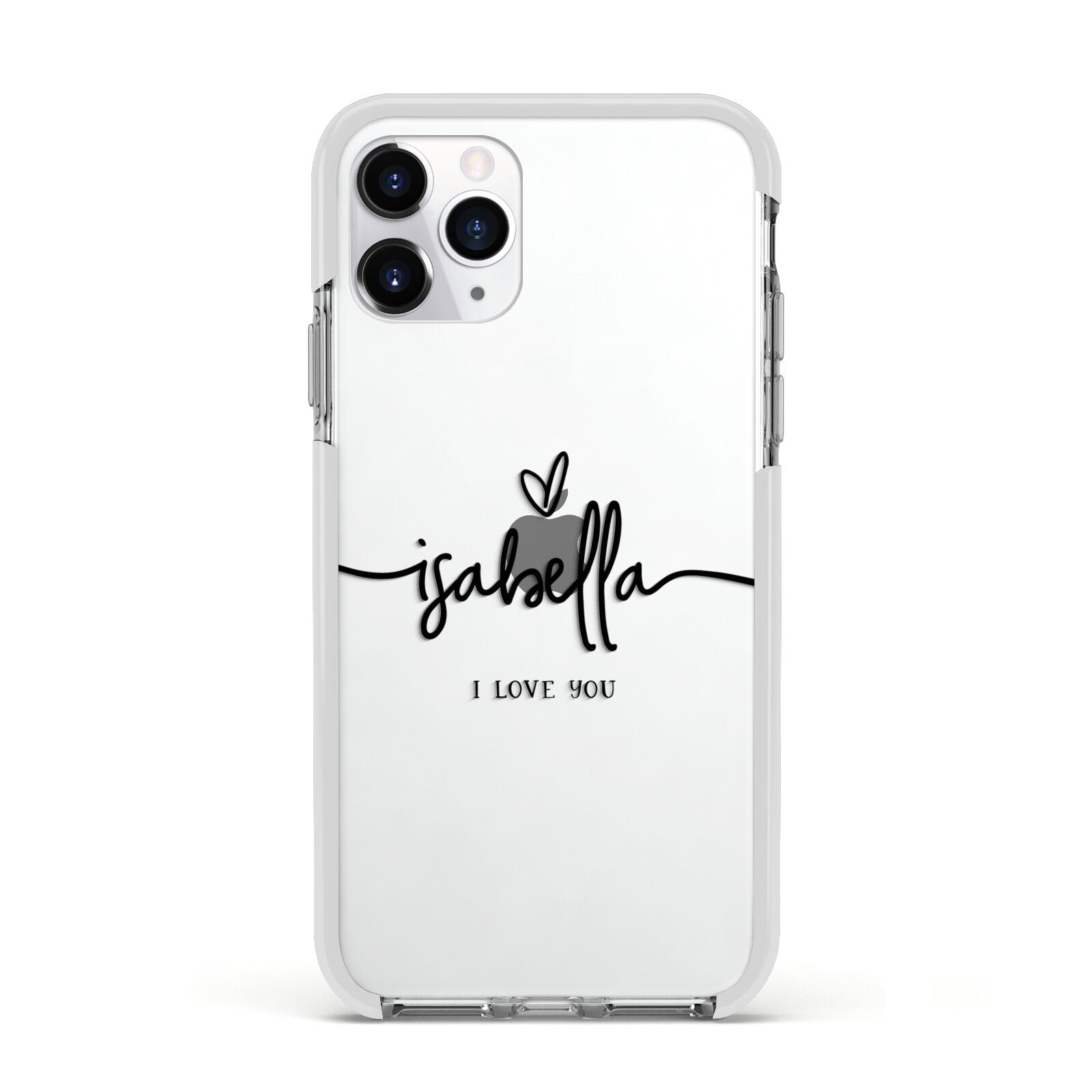 Personalised Valentines Name Clear Black Apple iPhone 11 Pro in Silver with White Impact Case