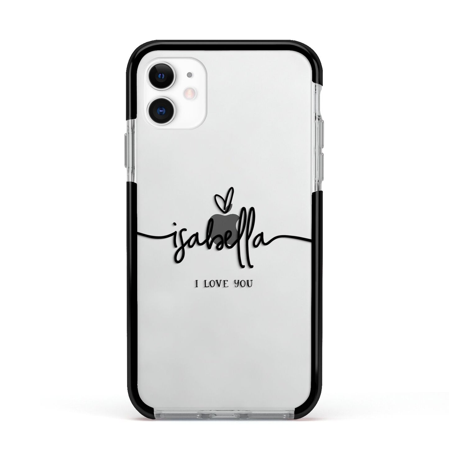 Personalised Valentines Name Clear Black Apple iPhone 11 in White with Black Impact Case